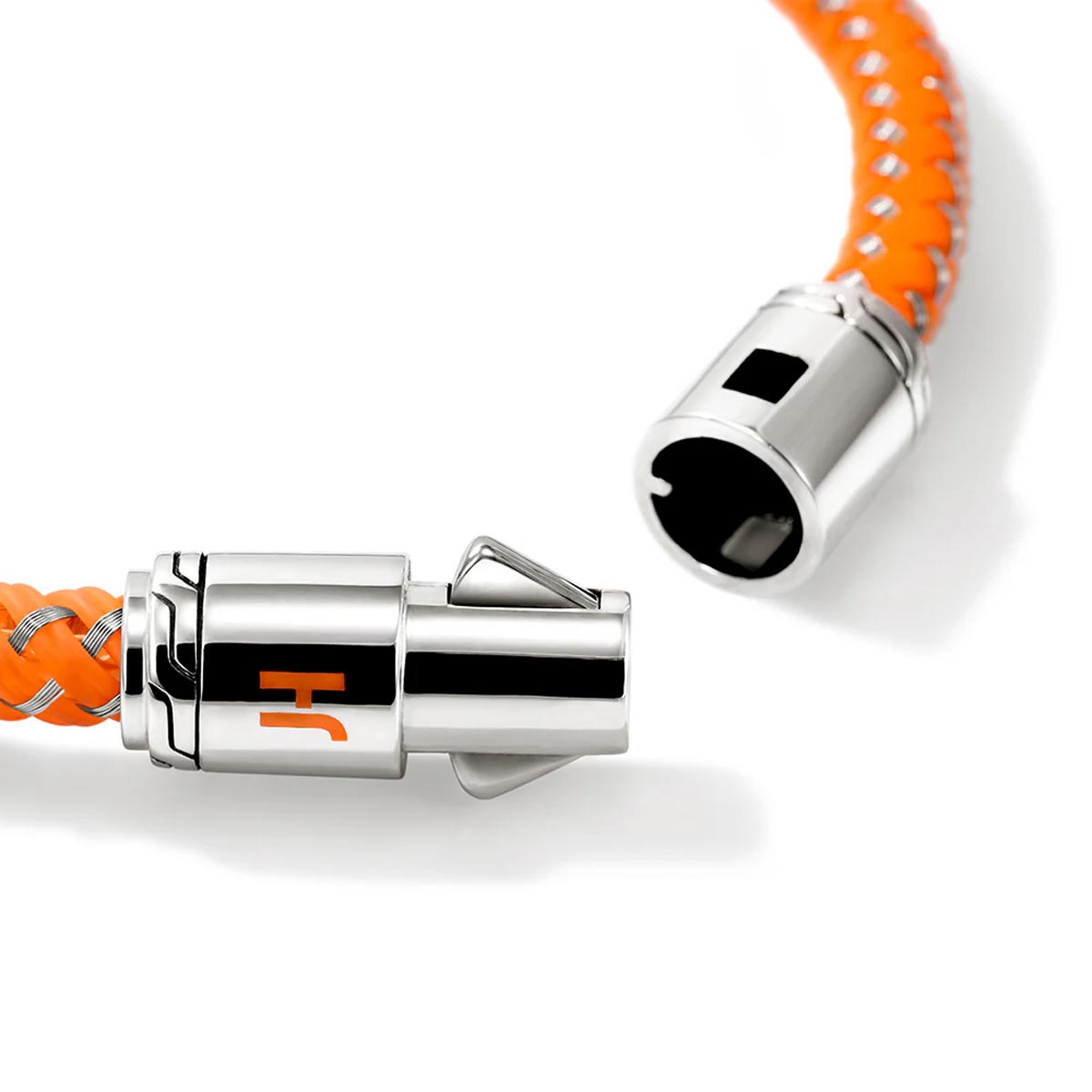 John Hardy Mens Orange Leather Cord Bracelet in Sterling Silver