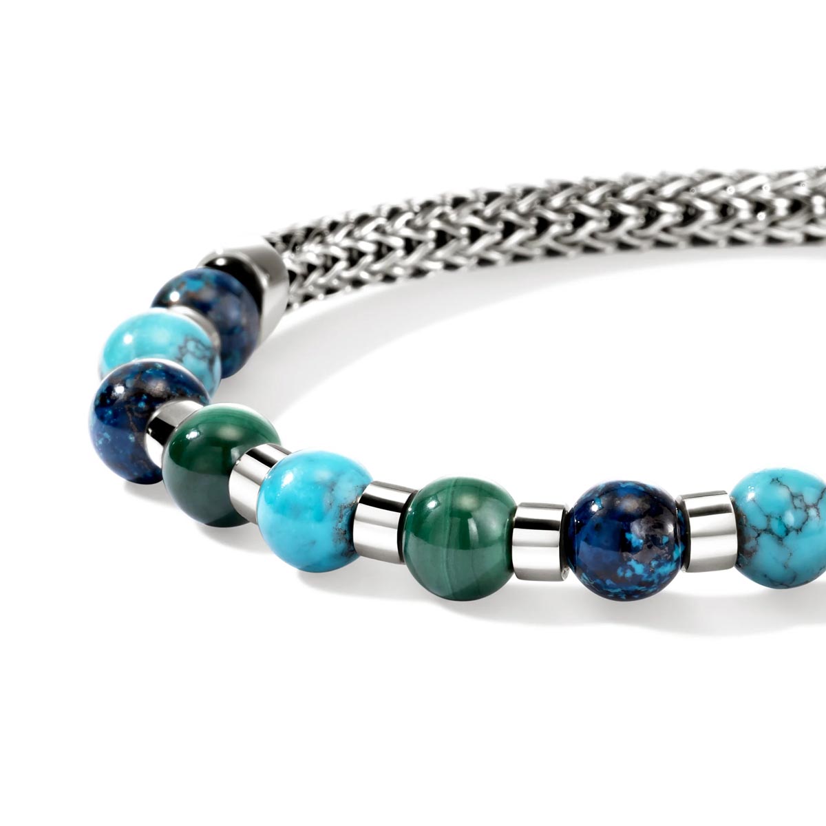 John Hardy Mens Chrysocolla Malachite and  Turquoise Bead Bracelet in Sterling Silver