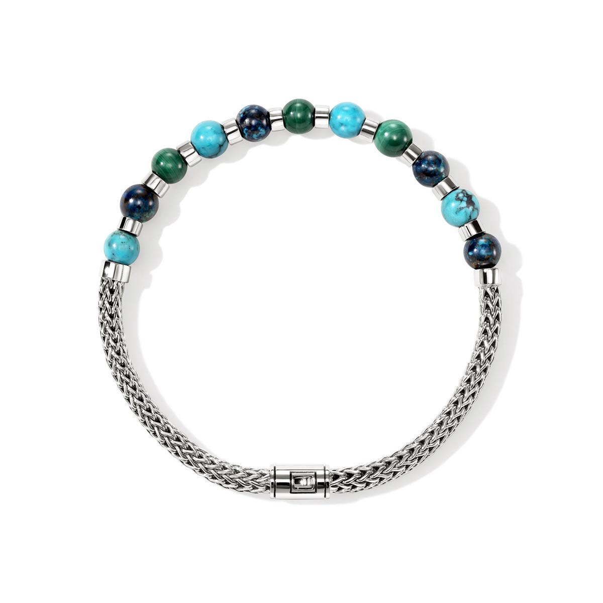 John Hardy Mens Chrysocolla Malachite and  Turquoise Bead Bracelet in Sterling Silver