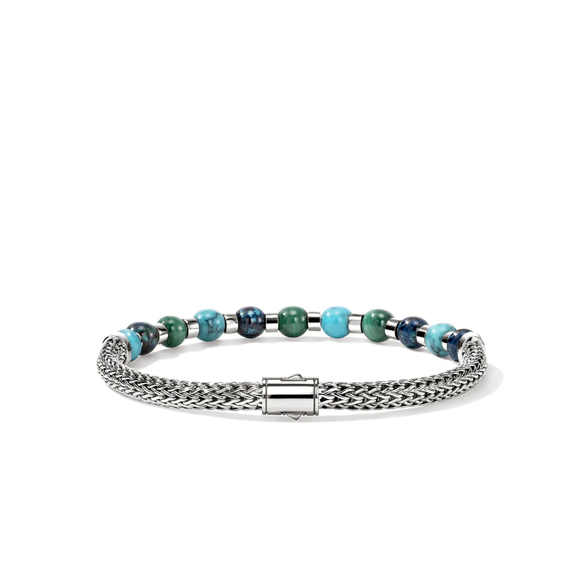 John Hardy Mens Chrysocolla Malachite and  Turquoise Bead Bracelet in Sterling Silver