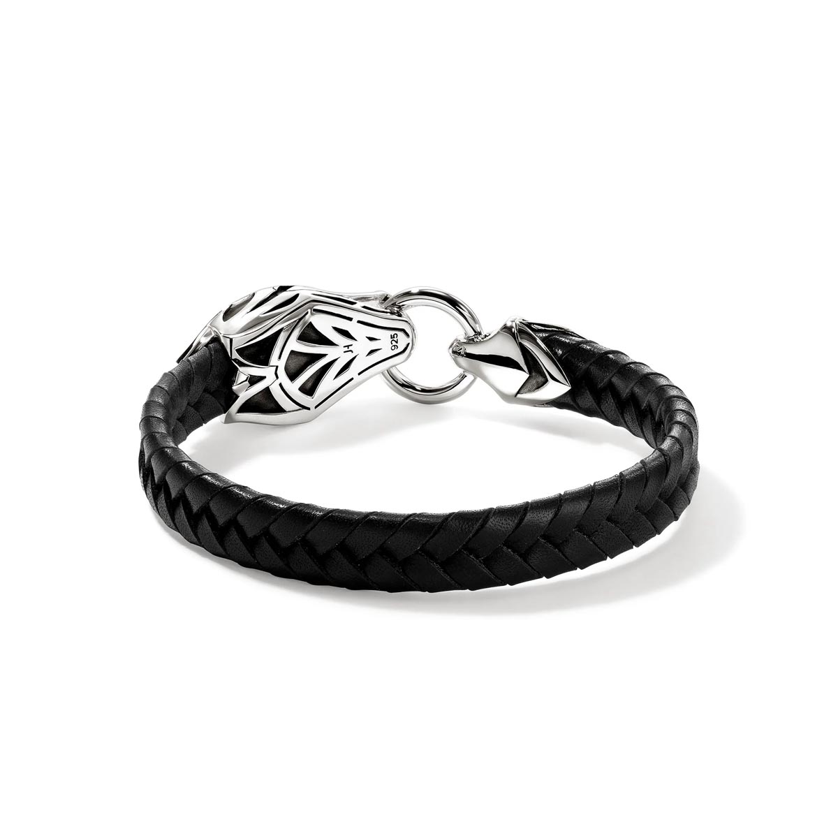 John Hardy Naga Black Leather Bracelet in Sterling Silver with Sapphires