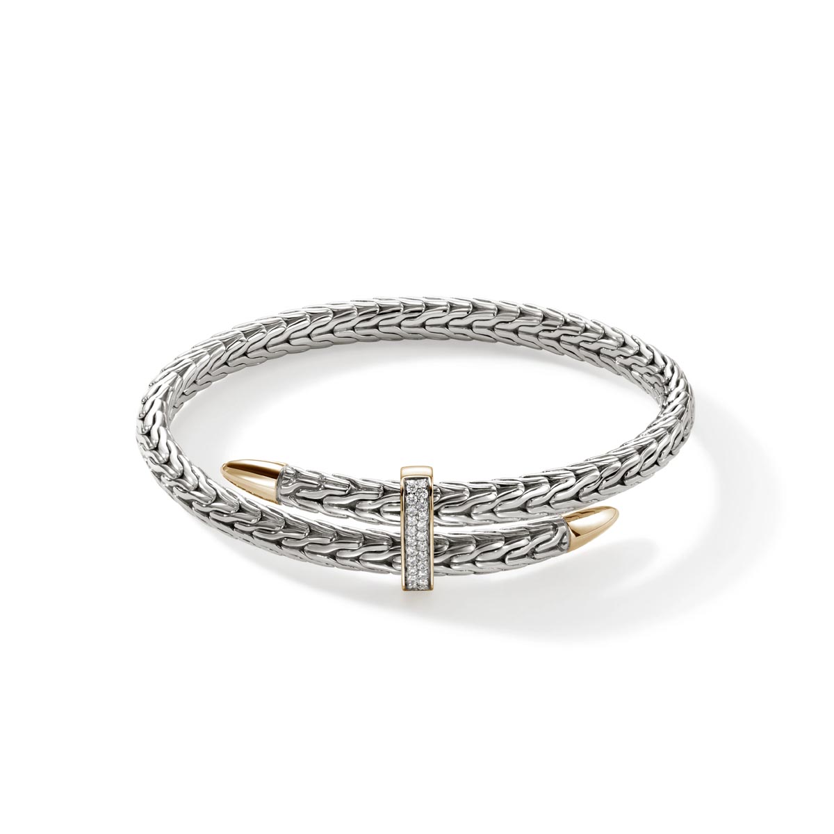 John Hardy Spear Diamond Pave Bangle Bracelet in Sterling Silver and 14kt Yellow Gold (1/5ct tw)