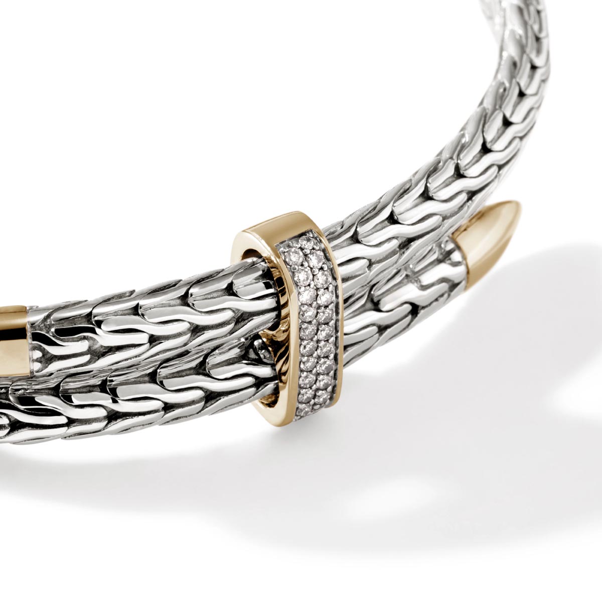 John Hardy Spear Diamond Pave Bangle Bracelet in Sterling Silver and 14kt Yellow Gold (1/5ct tw)