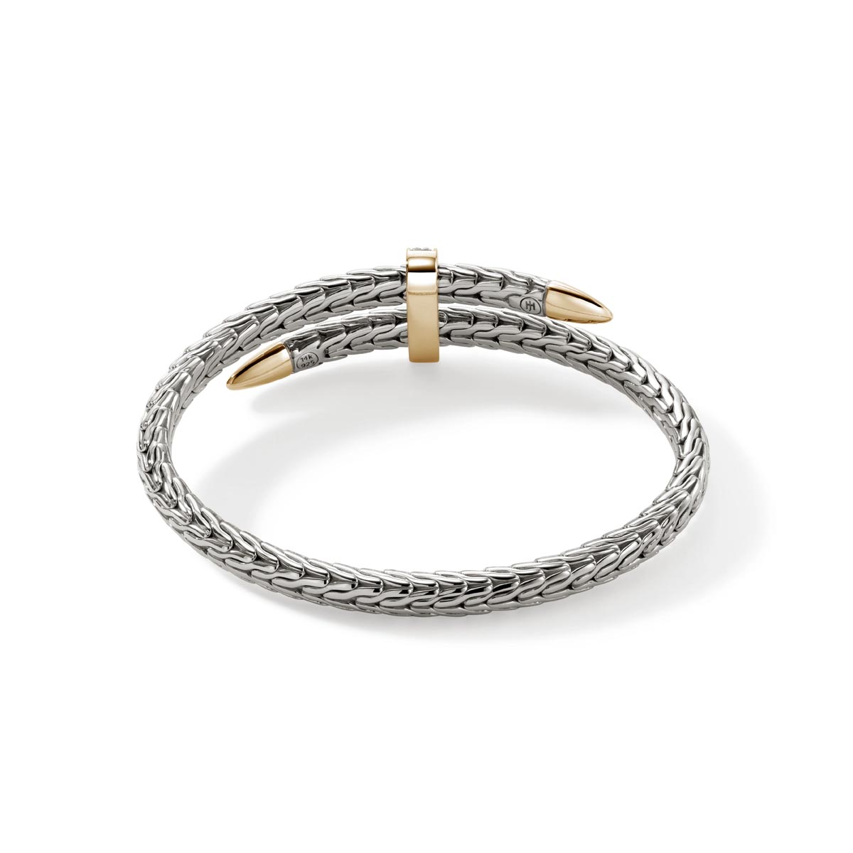 John Hardy Spear Diamond Pave Bangle Bracelet in Sterling Silver and 14kt Yellow Gold (1/5ct tw)