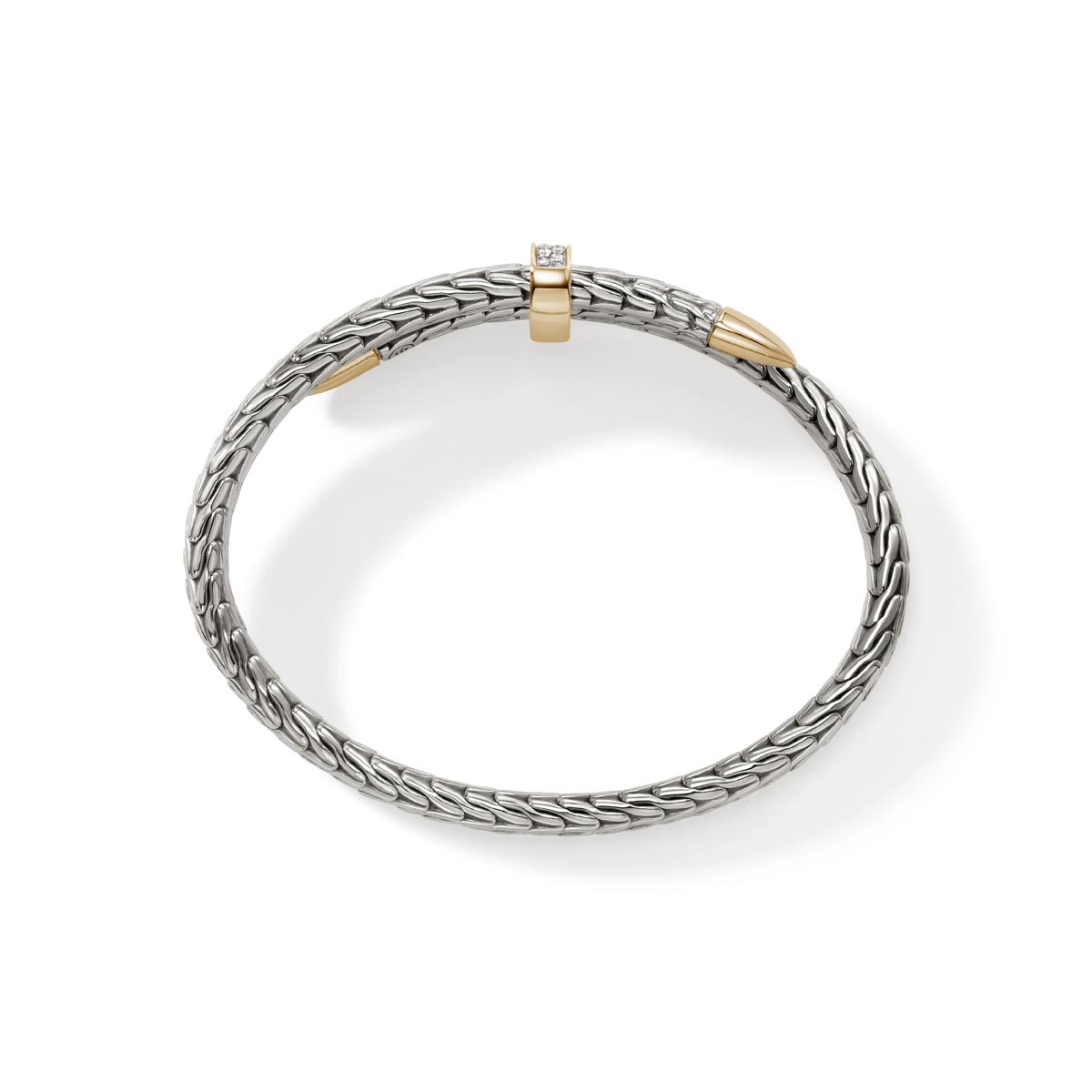 John Hardy Spear Diamond Pave Bangle Bracelet in Sterling Silver and 14kt Yellow Gold (1/5ct tw)