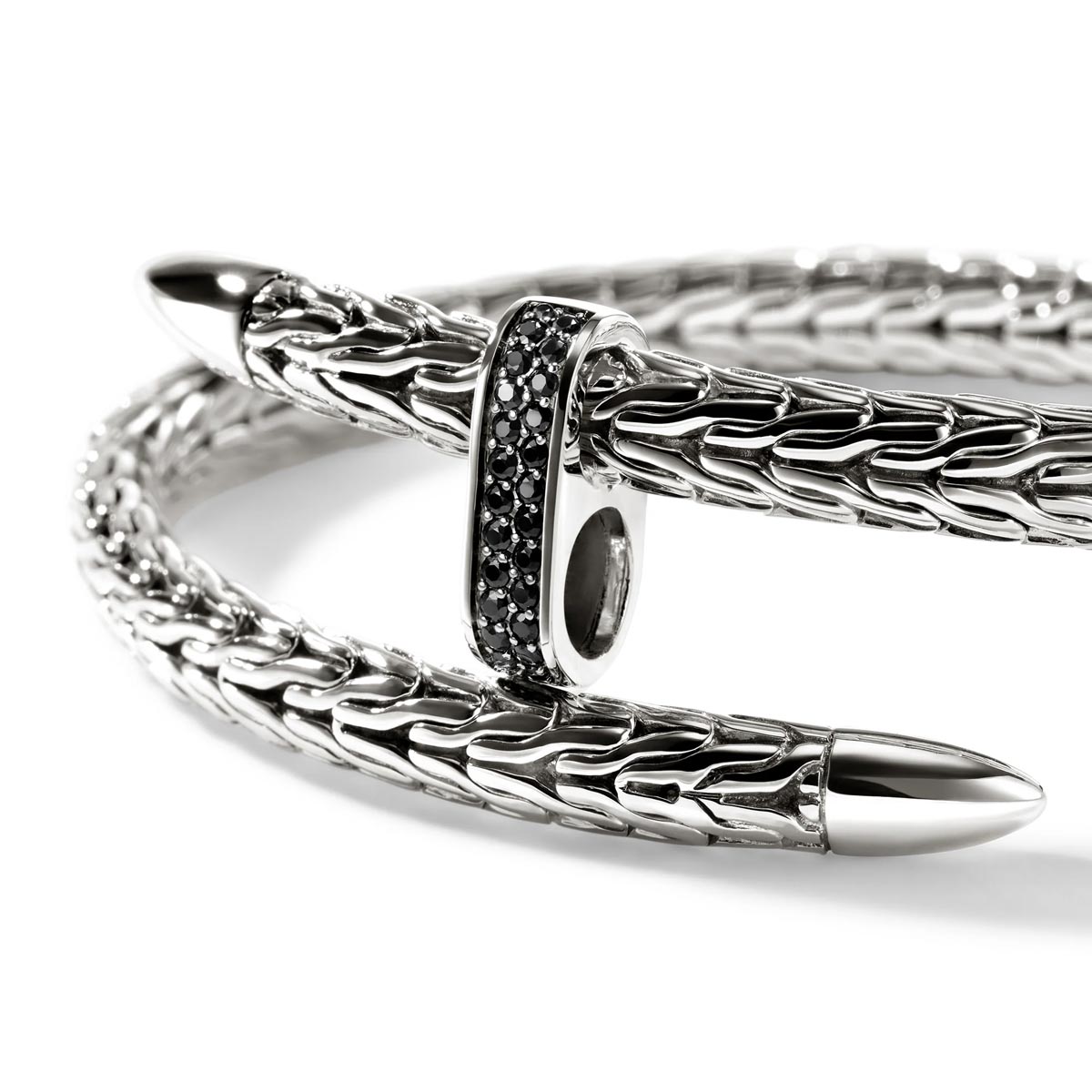 John Hardy Spear Black Sapphire Bangle Bracelet in Sterling Silver