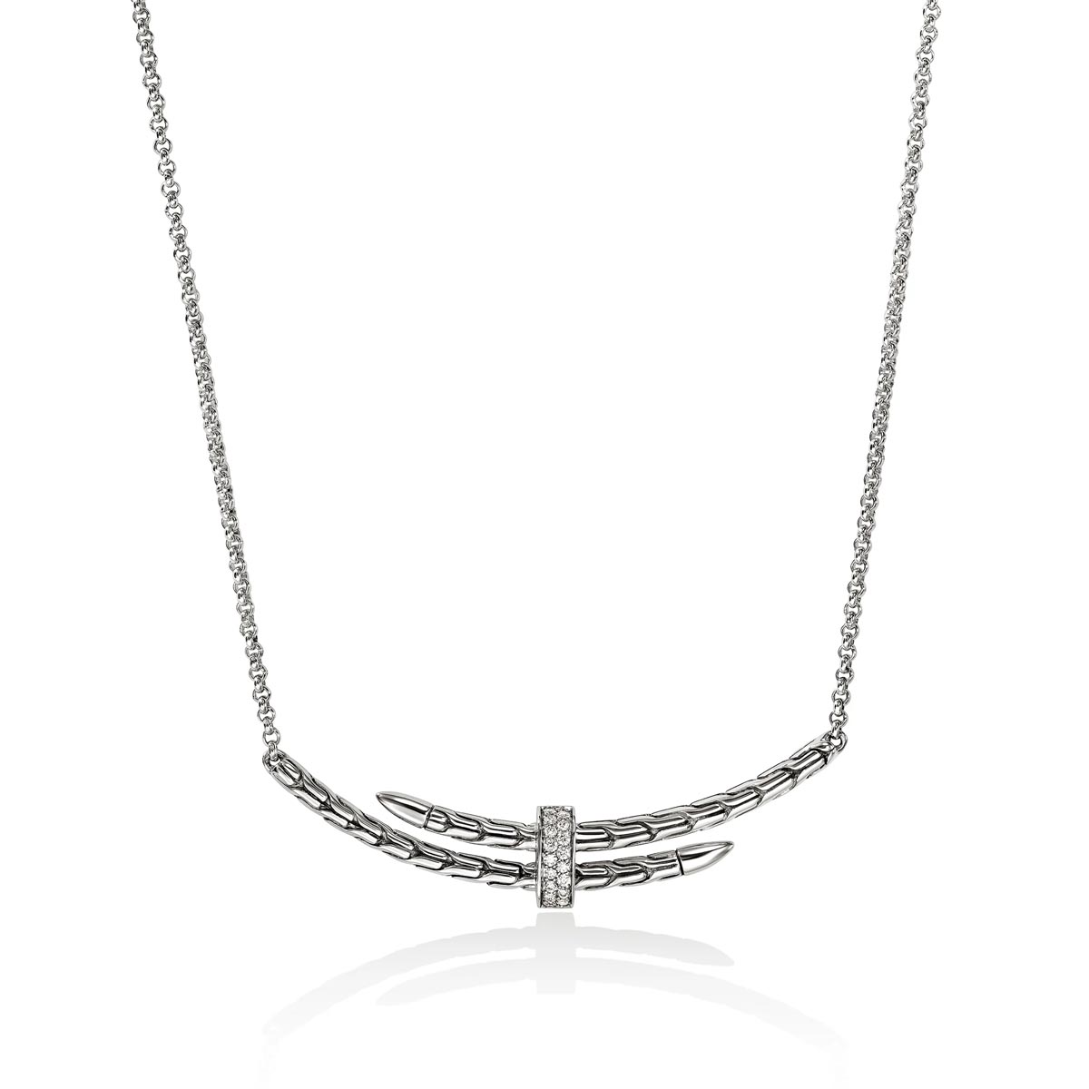 John Hardy Spear Diamond Pave Station Necklace in Sterling Silver (1/10ct tw)