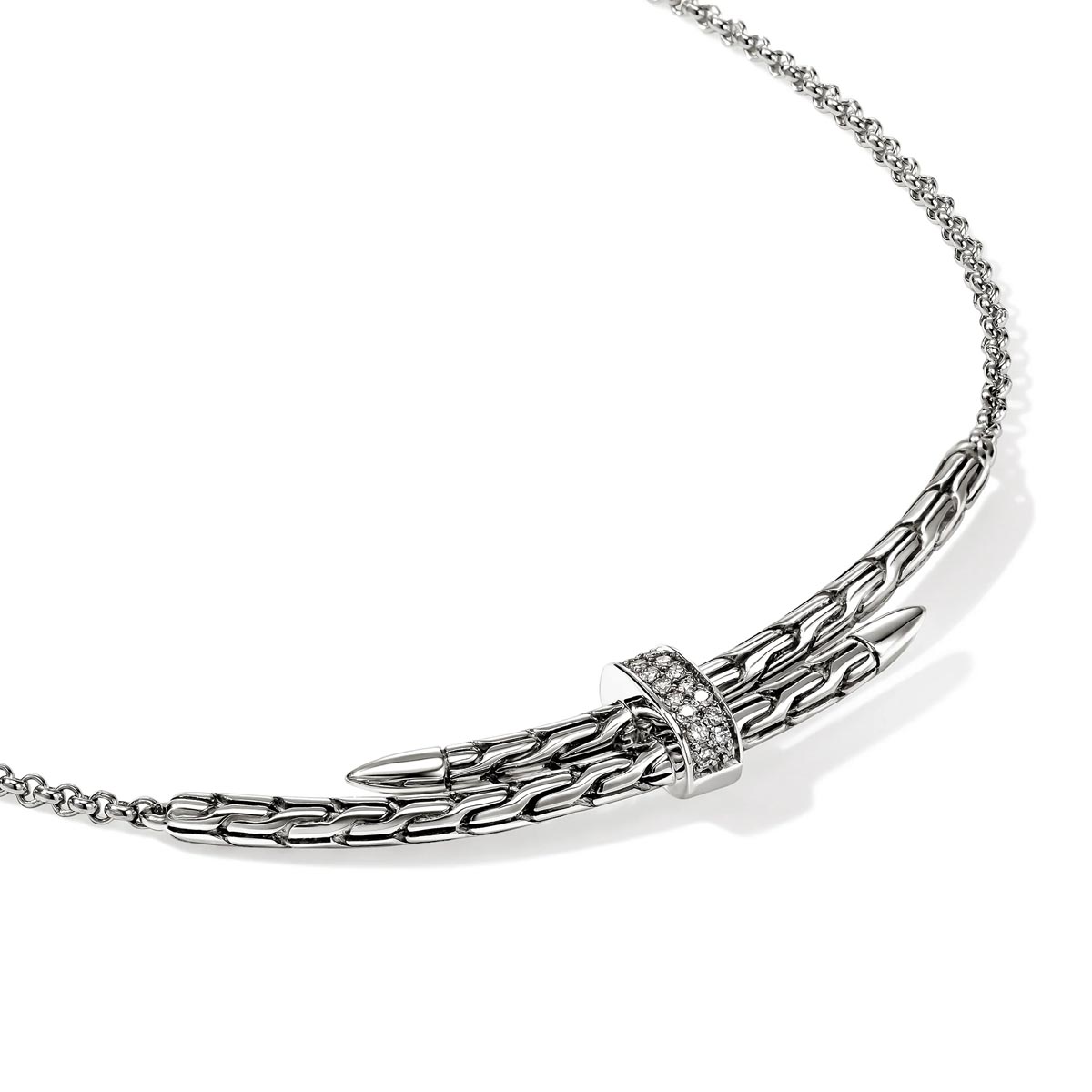 John Hardy Spear Diamond Pave Station Necklace in Sterling Silver (1/10ct tw)