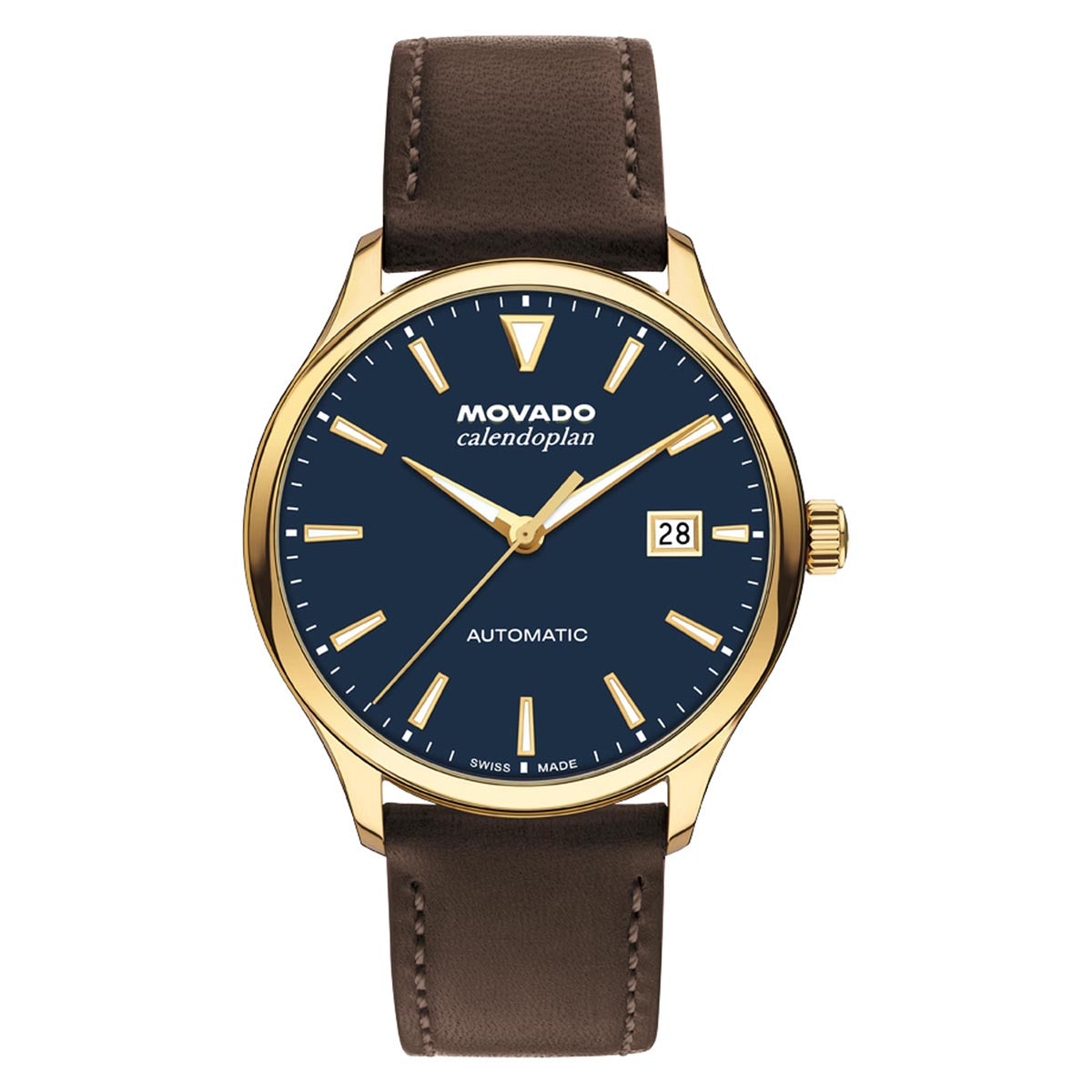 Movado Heritage Watch with Blue Dial and Brown Leather Strap (40mm and automatic movement)