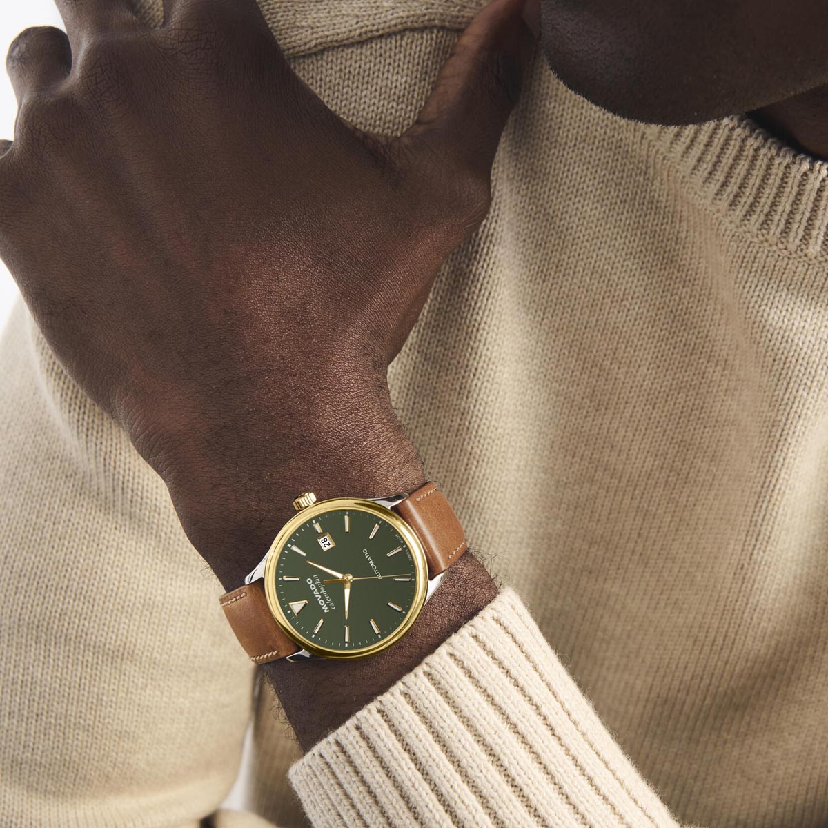 Movado Heritage Watch with Blue Dial and Brown Leather Strap (40mm and automatic movement)