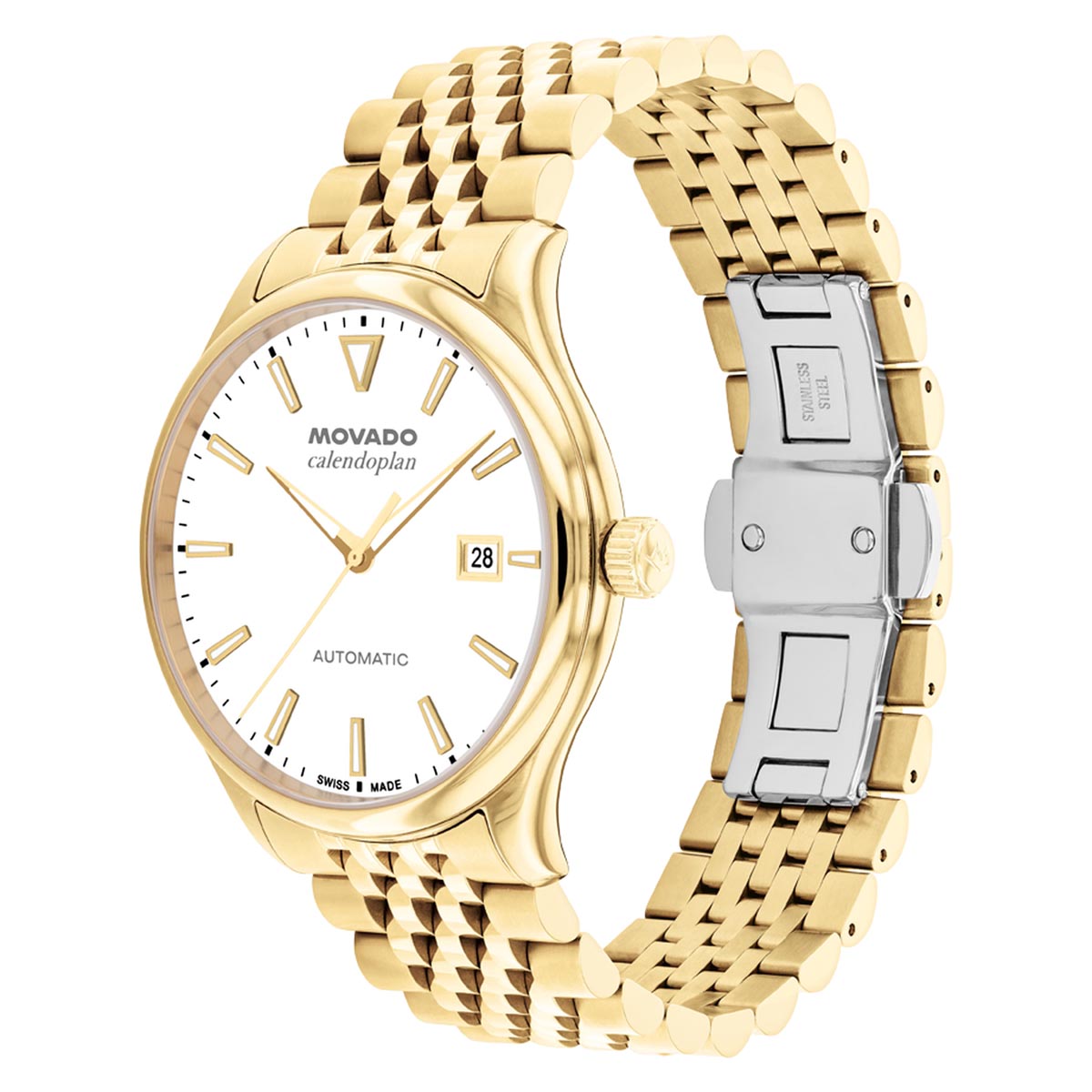 Movado Heritage Watch with White Dial and Yellow Stainless Steel Bracelet (40mm and automatic movement)