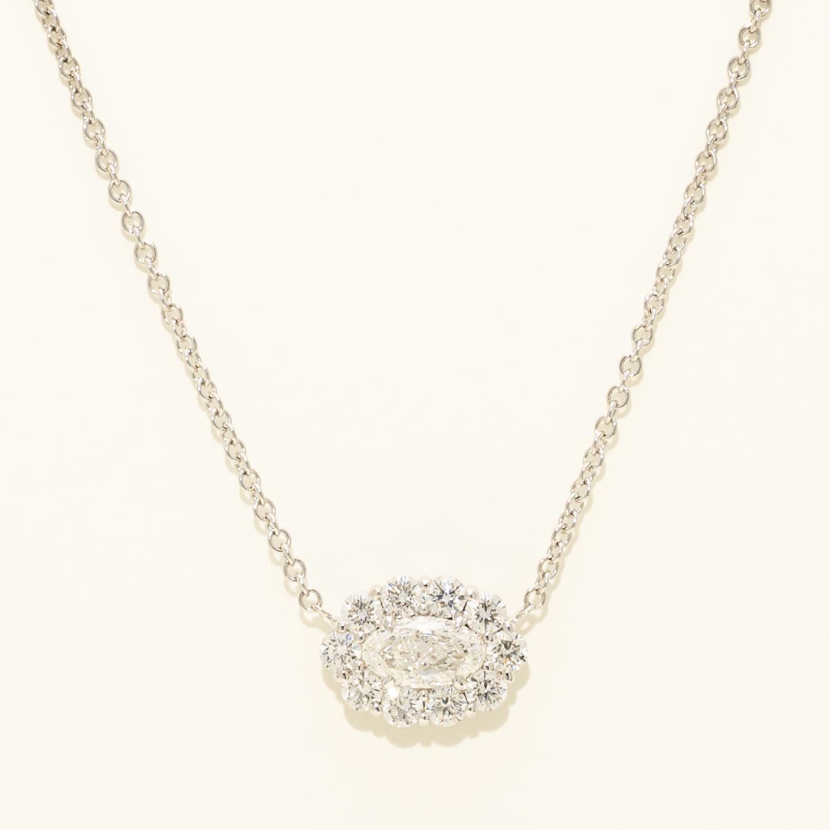 Rahaminov Moval Halo Diamond Necklace in 18kt White Gold (1 3/8ct tw)