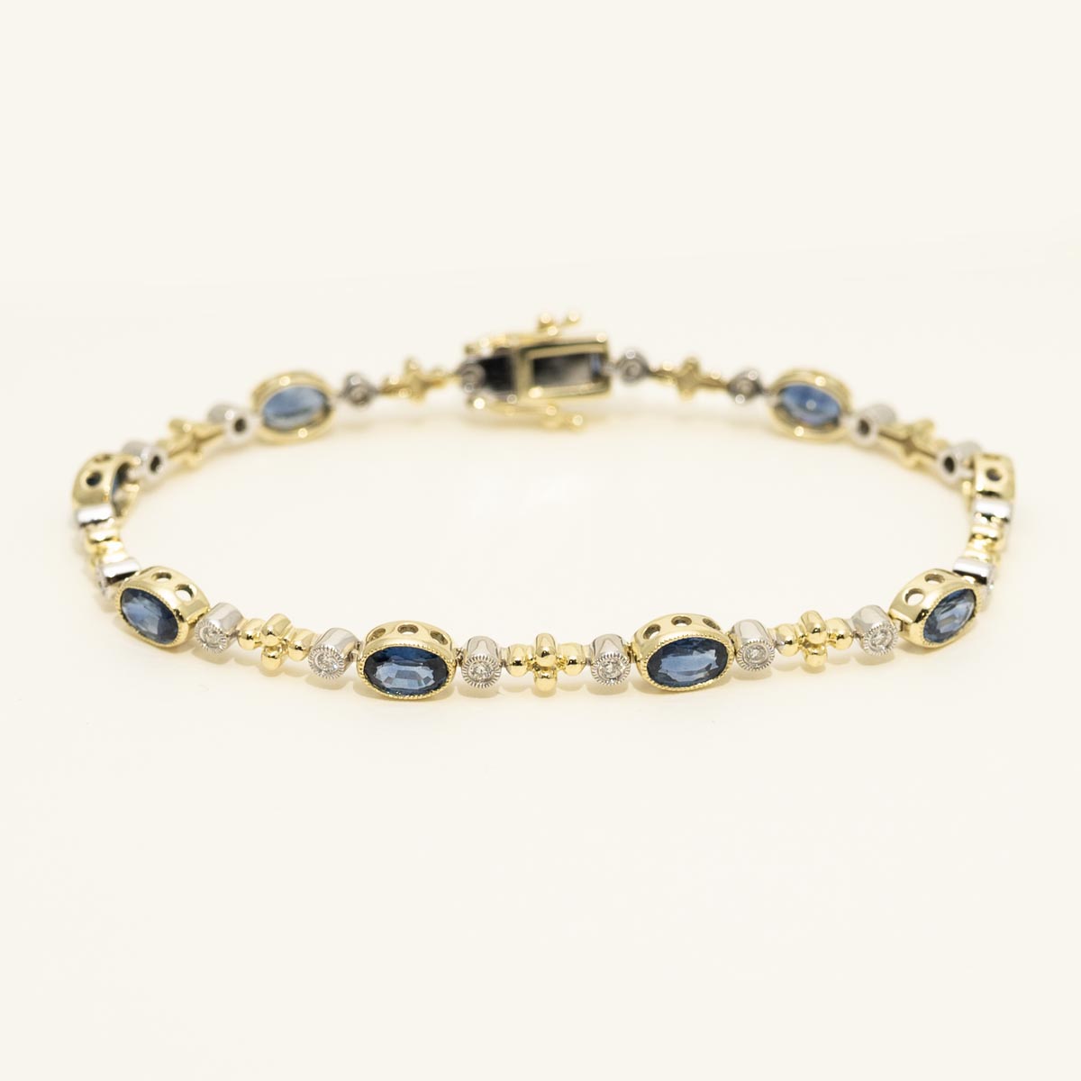 Dabakarov Oval Sapphire Bracelet in 14kt Yellow and White Gold with Diamonds (1/3ct tw)