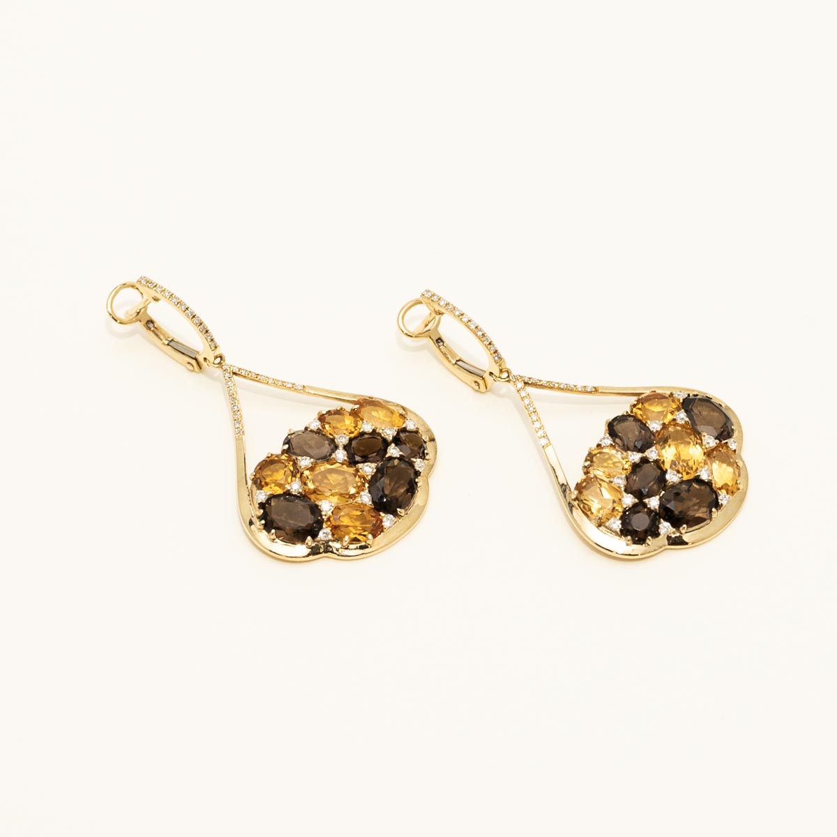 Dabakarov Citrine and Smoky Topaz Drop Earrings in 14kt Yellow Gold with Diamonds (3/8ct tw)
