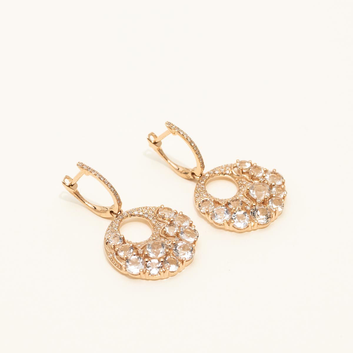 Dabakarov White Quartz Drop Earrings in 14kt Rose Gold with Diamonds (1/4ct tw)
