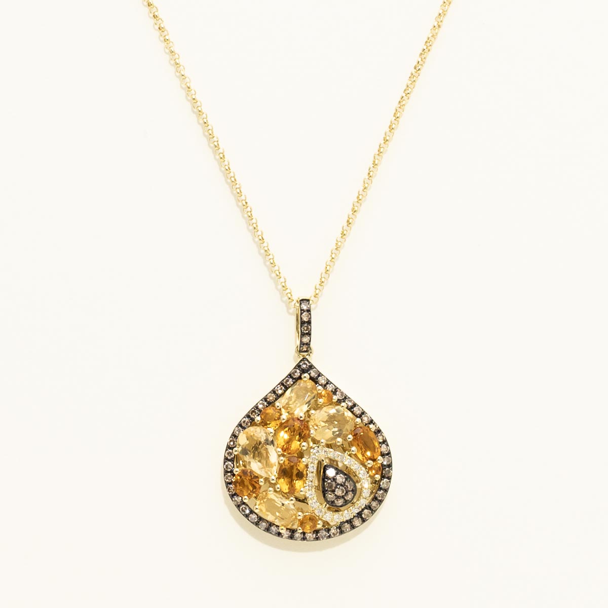 Dabakarov Citrine Necklace in 14kt Yellow Gold with Champagne and White Diamonds (1/3ct tw)