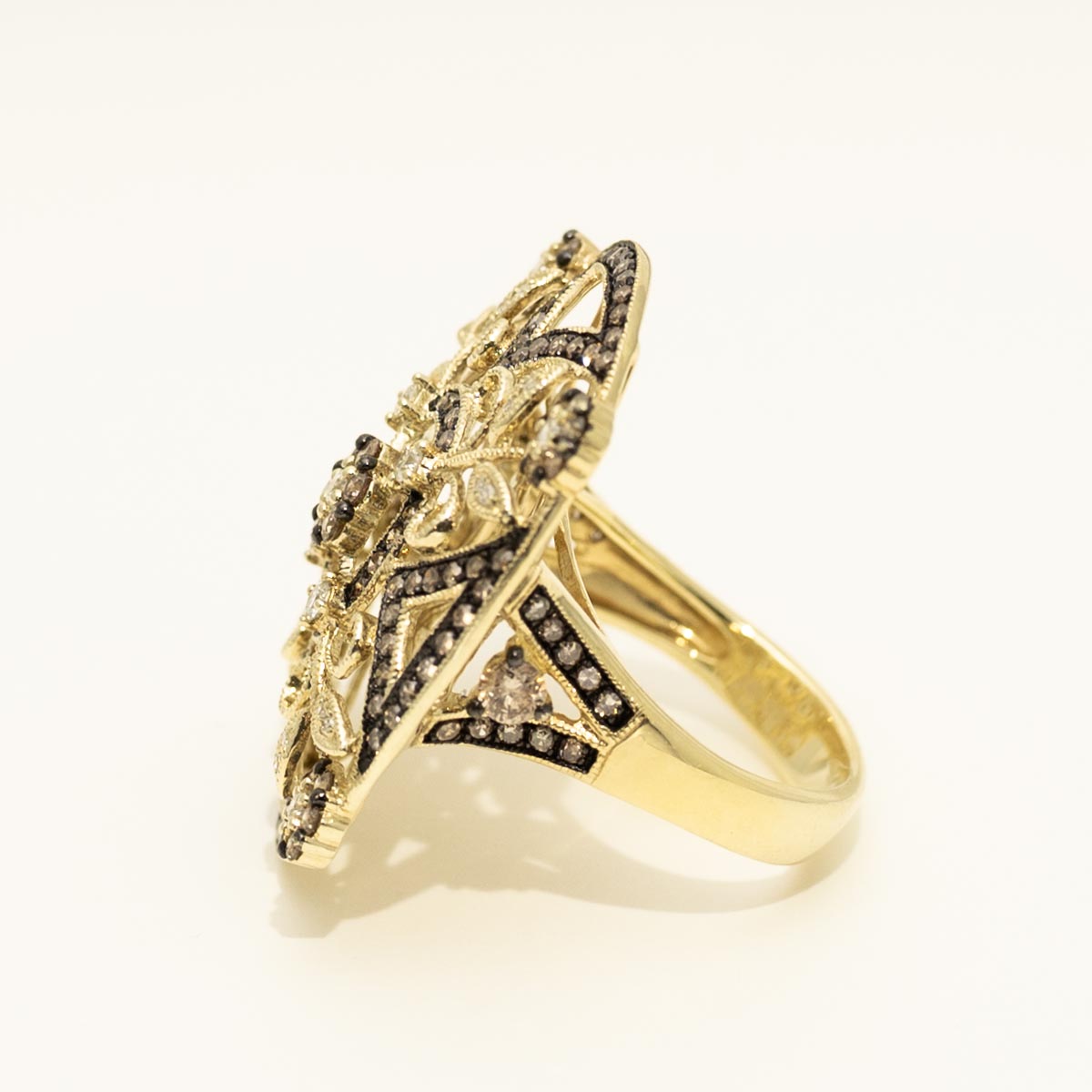 Dabakarov White and Champagne Floral Diamond Fashion Ring in 14kt Yellow Gold (1 1/2ct tw)