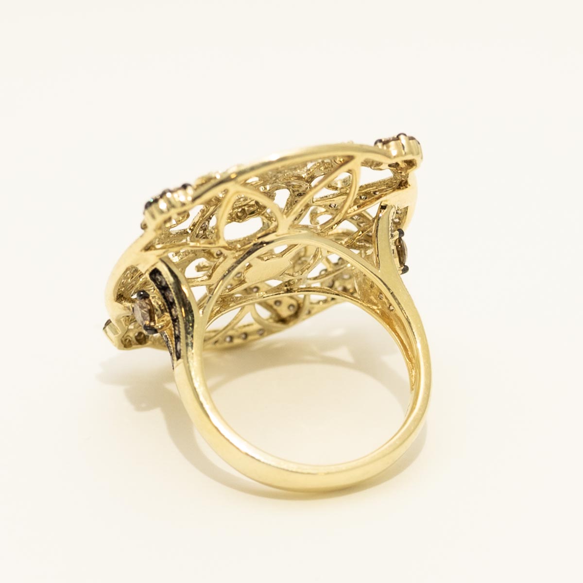 Dabakarov White and Champagne Floral Diamond Fashion Ring in 14kt Yellow Gold (1 1/2ct tw)