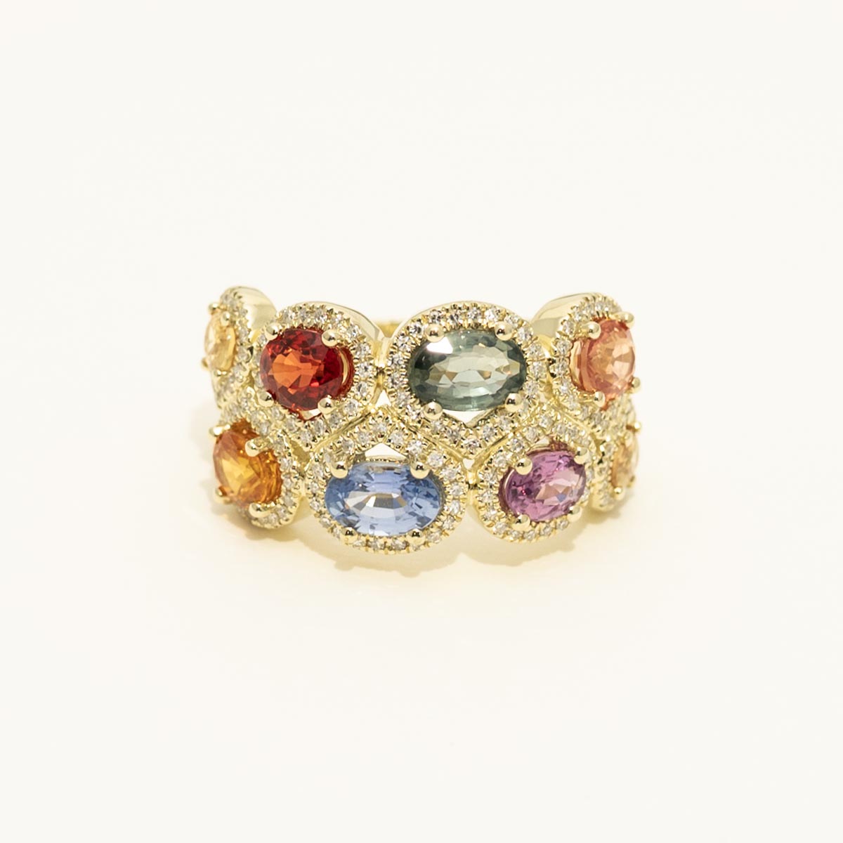 Dabakarov Oval Muti Colored Sapphire Ring in 14kt Yellow Gold with Diamonds (3/8ct tw)
