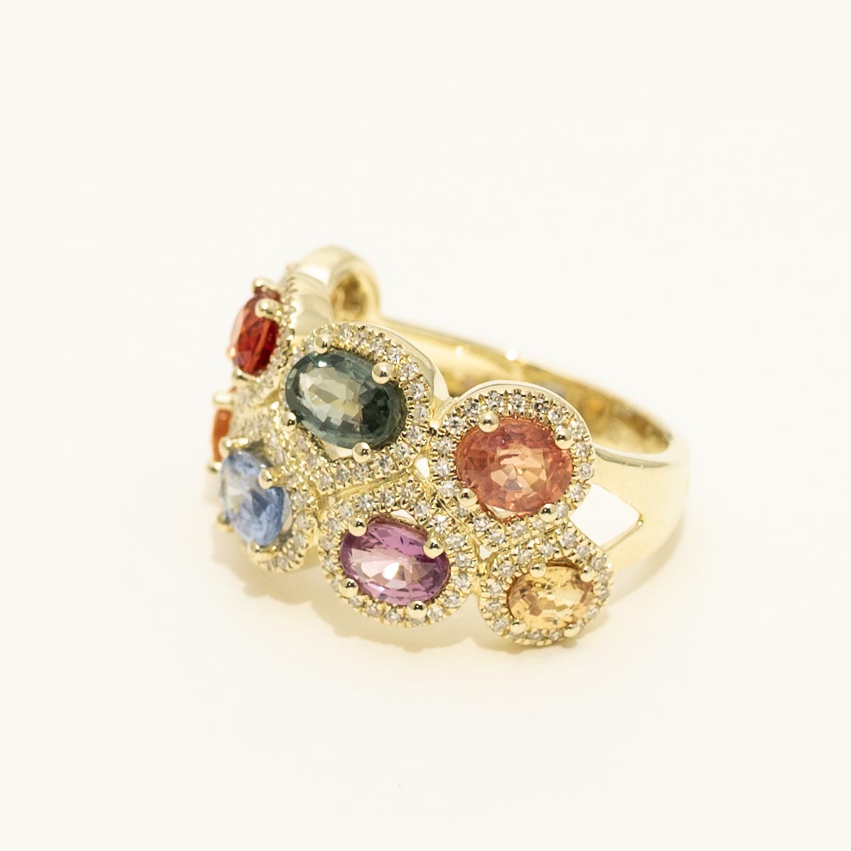 Dabakarov Oval Muti Colored Sapphire Ring in 14kt Yellow Gold with Diamonds (3/8ct tw)