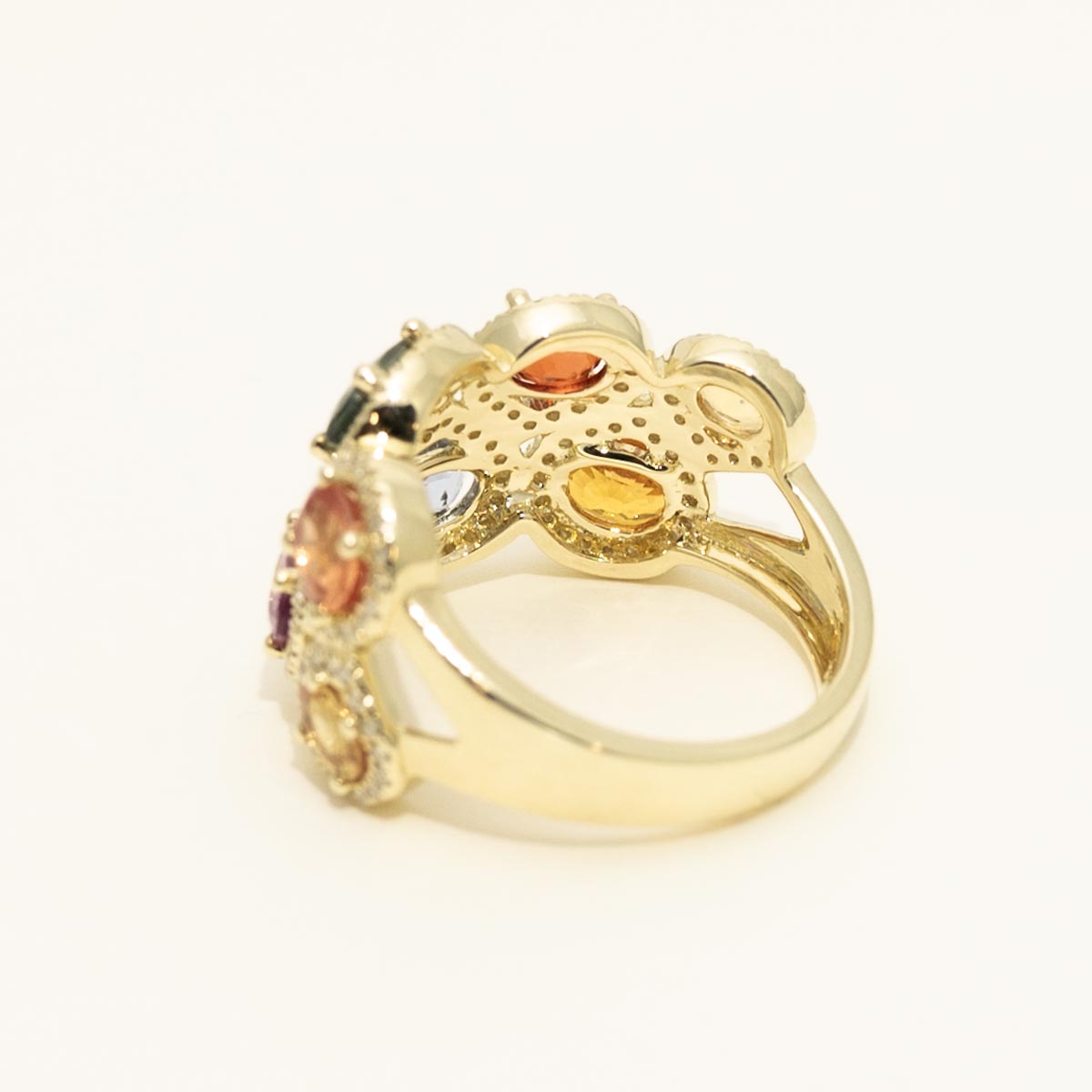Dabakarov Oval Muti Colored Sapphire Ring in 14kt Yellow Gold with Diamonds (3/8ct tw)