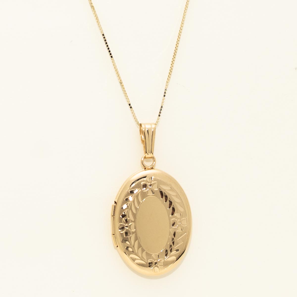 Hand Engraved Oval Locket Necklace in 14kt Yellow Gold