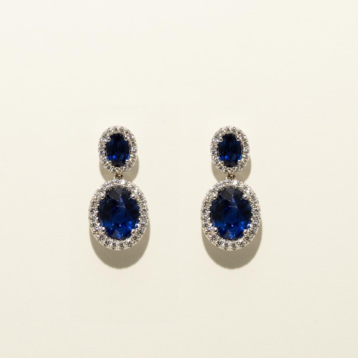 Oval Sapphire Drop Earrings in 18kt White Gold with Diamonds