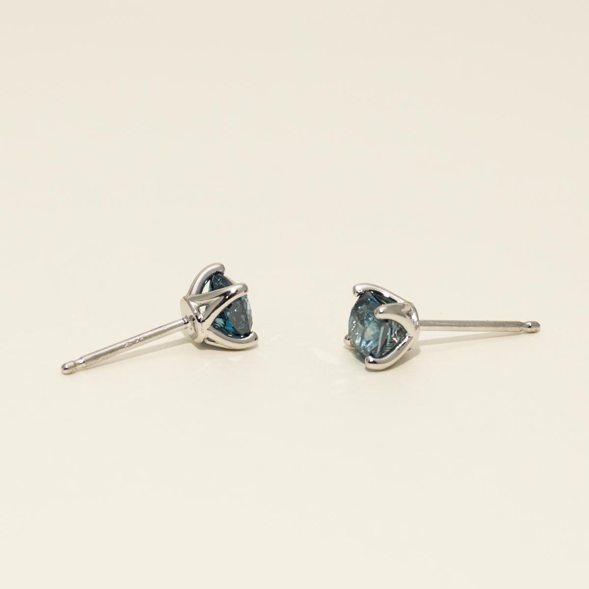 Cushion Cut Blue Diamond Stud Earrings in 14kt White Gold