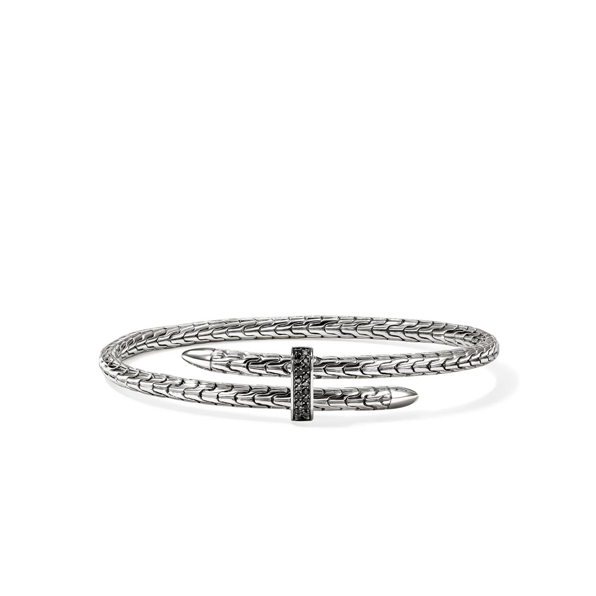 John Hardy Black Sapphire Spear Bypass Bangle Bracelet in Sterling Silver (7 inches)