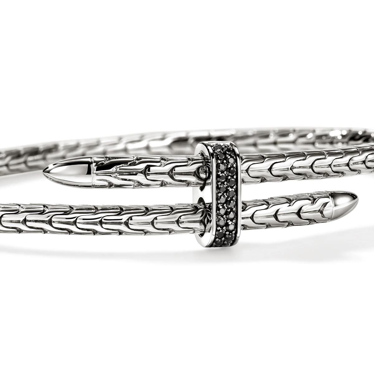 John Hardy Black Sapphire Spear Bypass Bangle Bracelet in Sterling Silver (7 inches)