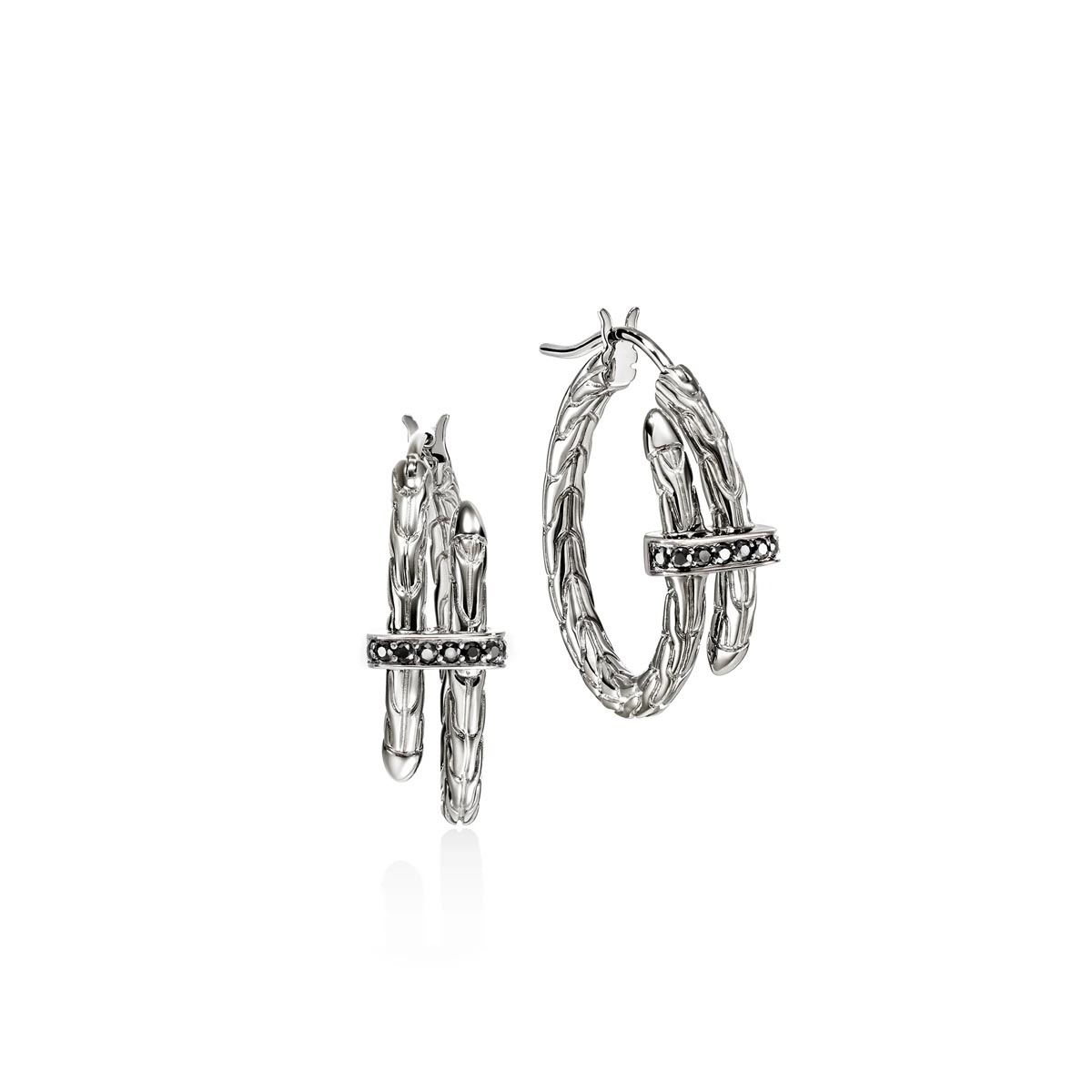John Hardy Black Sapphire Spear Hoop Earrings in Sterling Silver