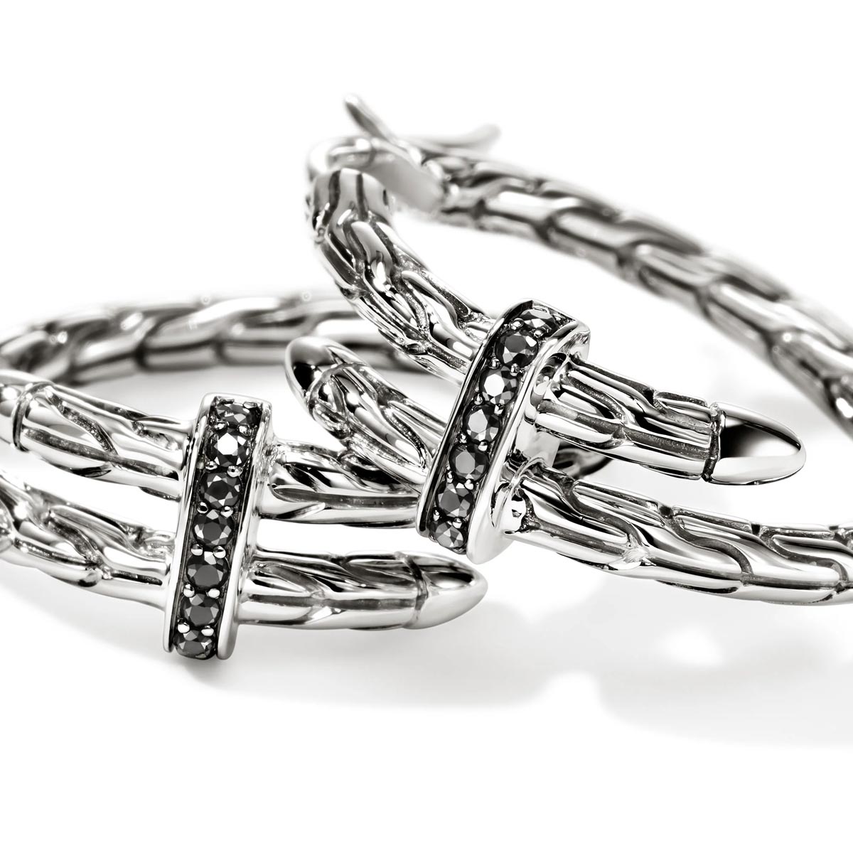 John Hardy Black Sapphire Spear Hoop Earrings in Sterling Silver