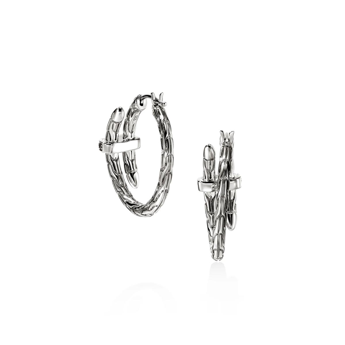 John Hardy Black Sapphire Spear Hoop Earrings in Sterling Silver