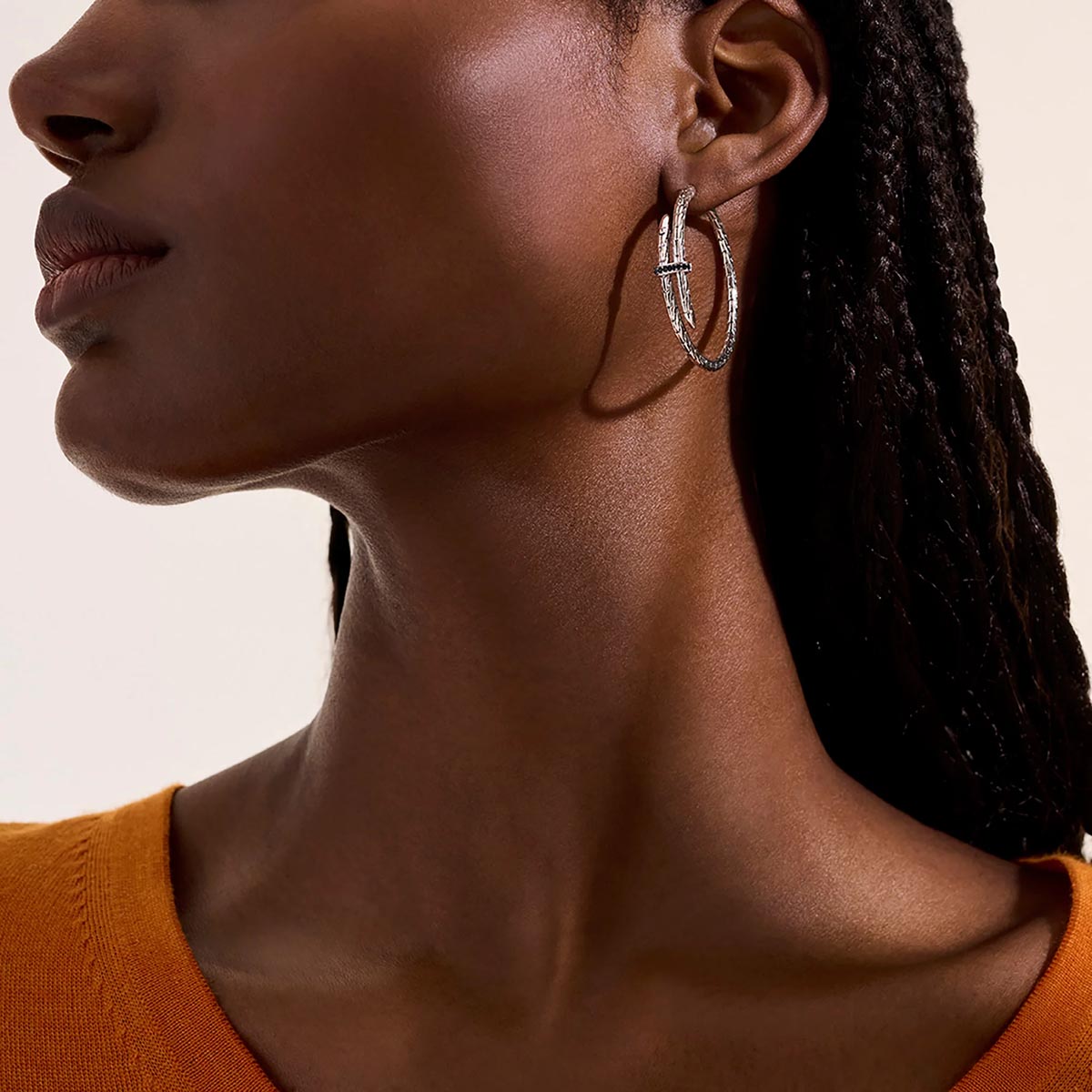 John Hardy Black Sapphire Spear Hoop Earrings in Sterling Silver