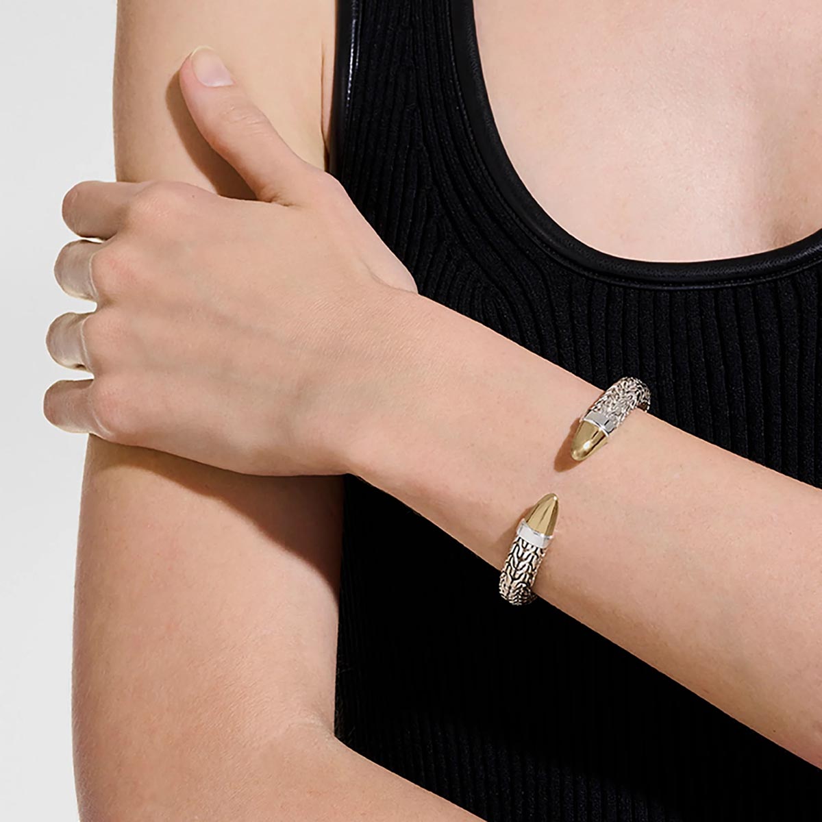 John Hardy Spear Flex Bangle Bracelet in Sterling Silver and 14kt Yellow Gold