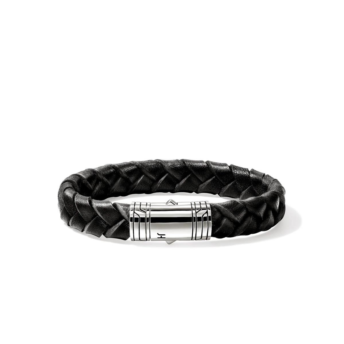 John Hardy Mens Braided Black Leather Bracelet with Sterling Silver Clasp (8 inches)