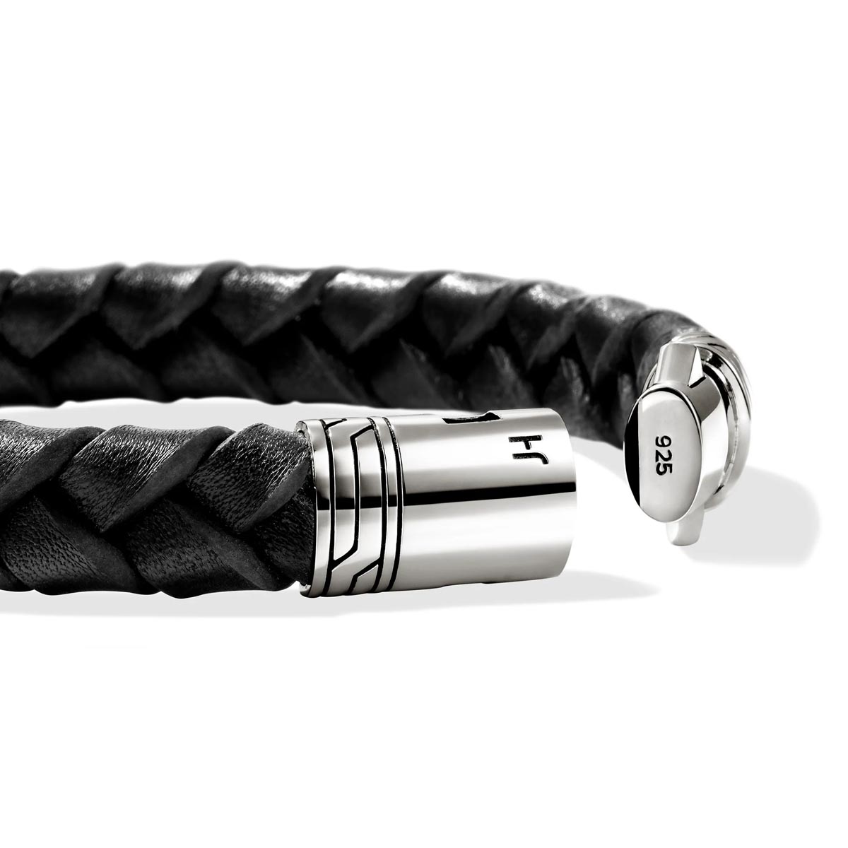 John Hardy Mens Braided Black Leather Bracelet with Sterling Silver Clasp (8 inches)