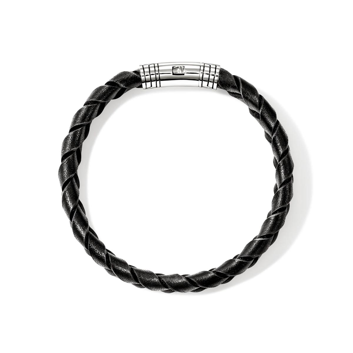 John Hardy Mens Braided Black Leather Bracelet with Sterling Silver Clasp (8 inches)