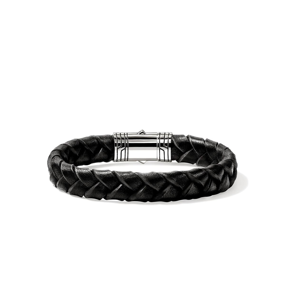 John Hardy Mens Braided Black Leather Bracelet with Sterling Silver Clasp (8 inches)
