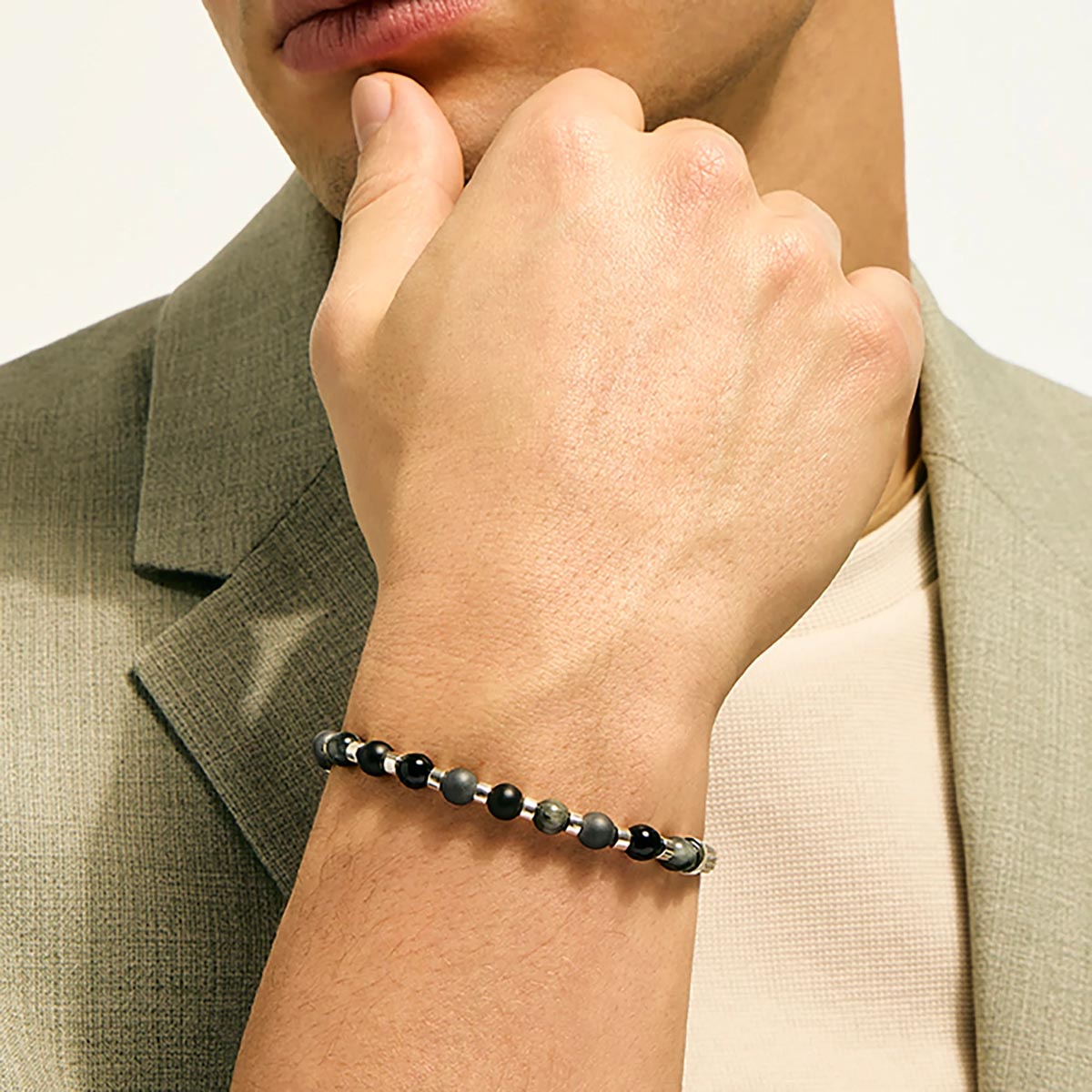 John Hardy Mens Black Onyx Bead Bracelet in Sterling Silver (8 inches)