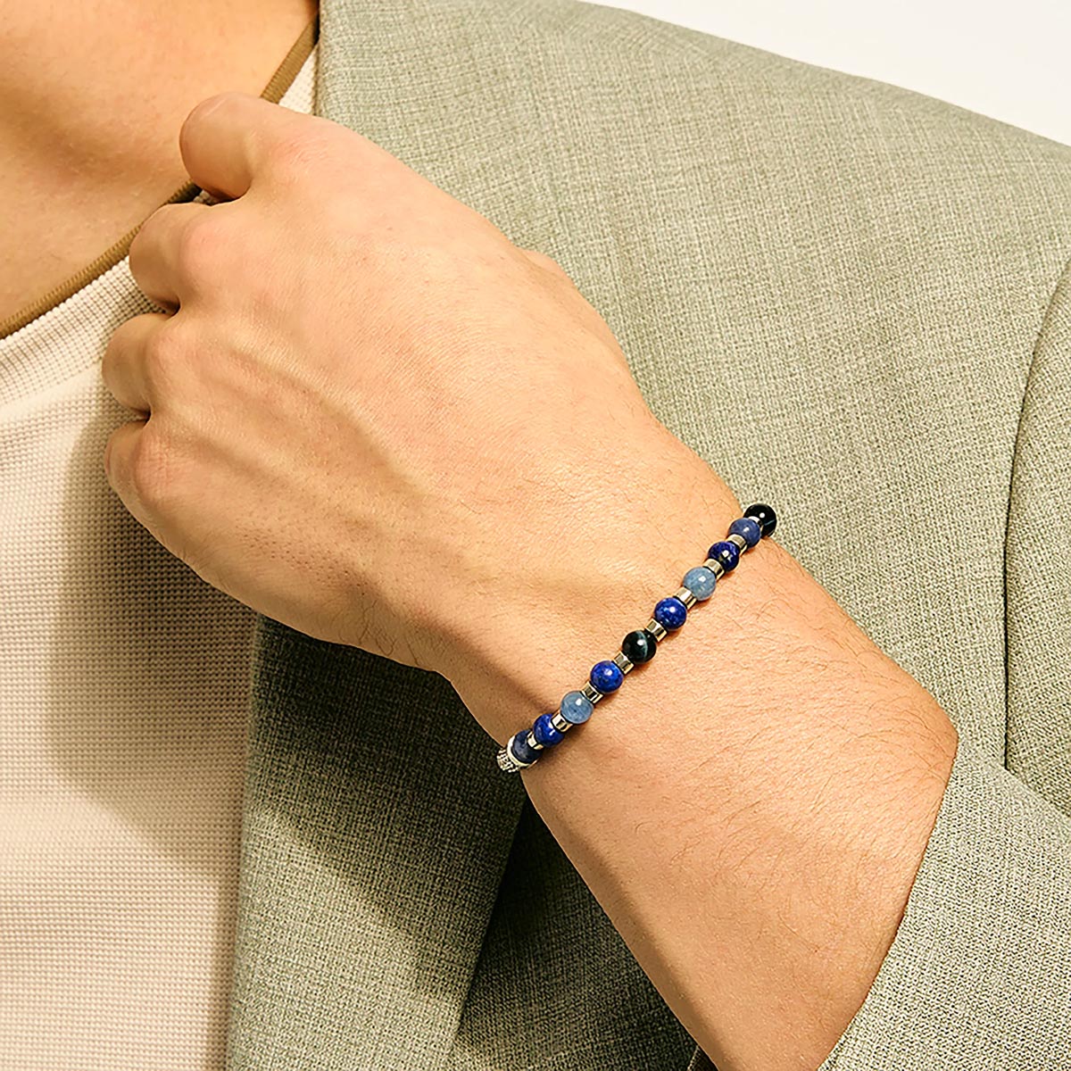 John Hardy Mens Kyanite Lapis Blue Tiger Eye and Sodalite Bracelet in Sterling Silver (8 inches)