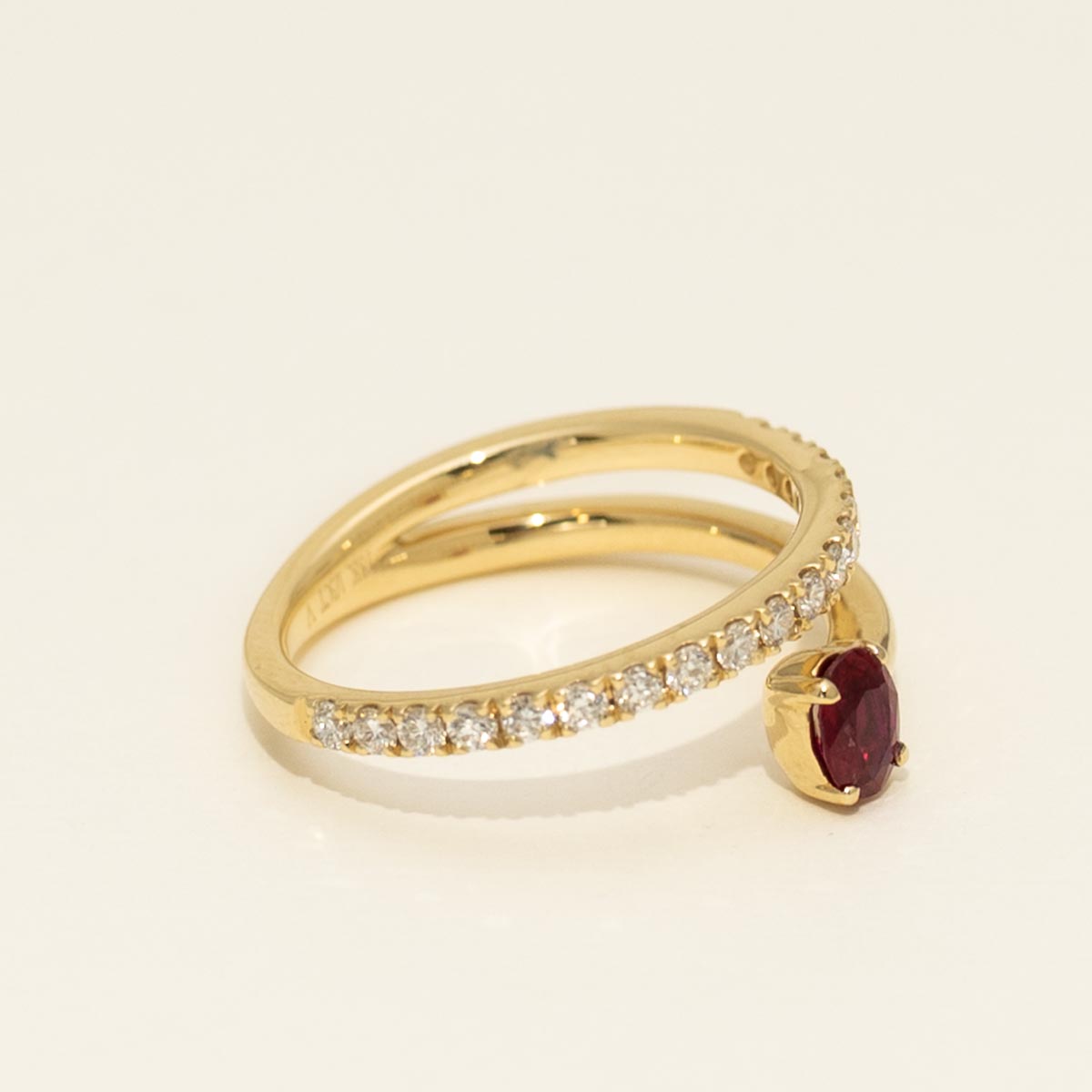 Oval Ruby Bypass Ring in 18kt Yellow Gold with Diamonds (1/3ct tw)