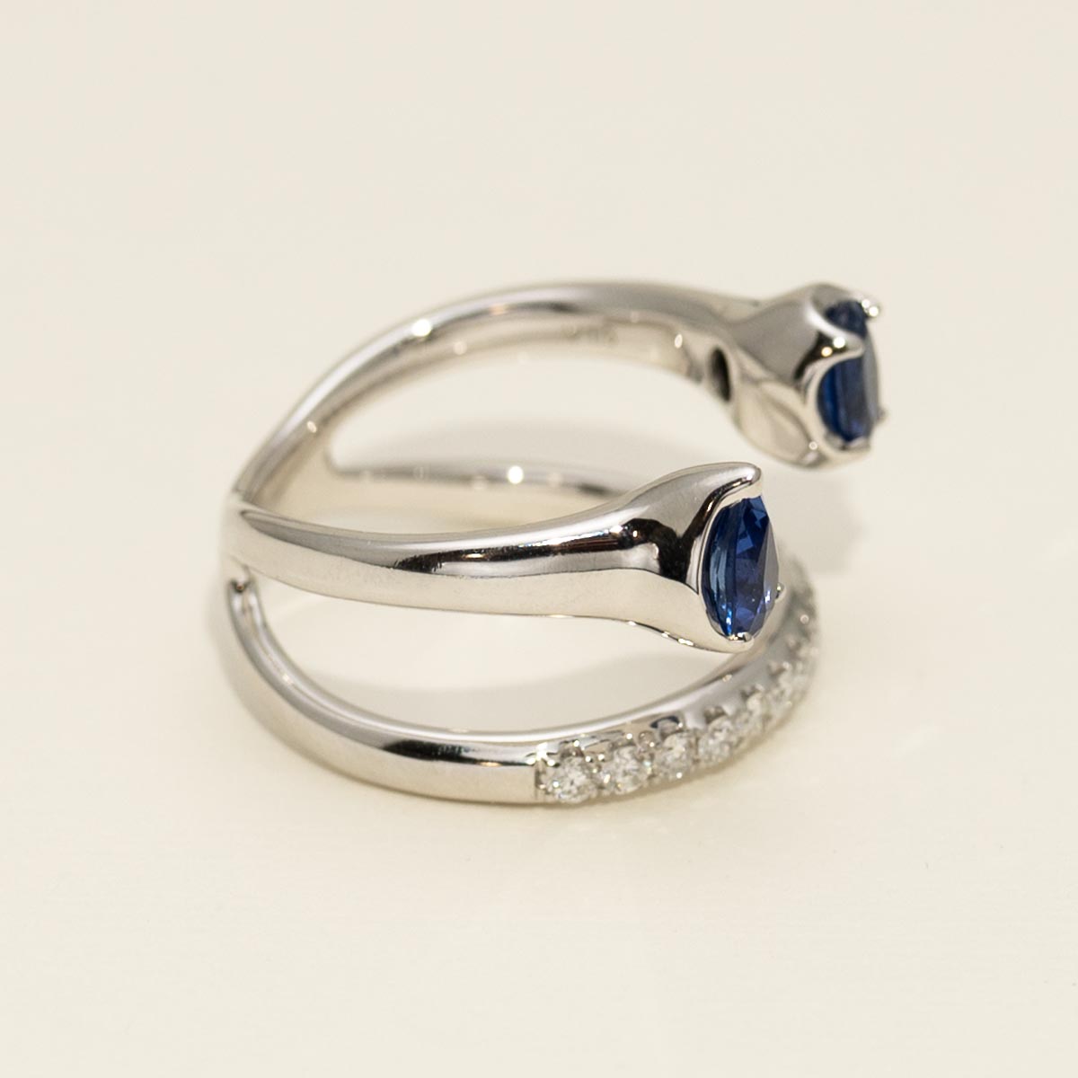 Oval and Pear Shaped Open Sapphire Ring in 18kt White Gold with Diamonds (1/3ct tw)