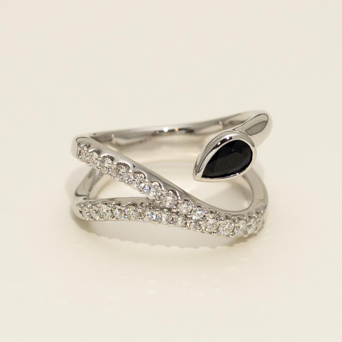 Pear Shaped Sapphire Ring in 18kt White Gold with Diamonds (1/2ct tw)