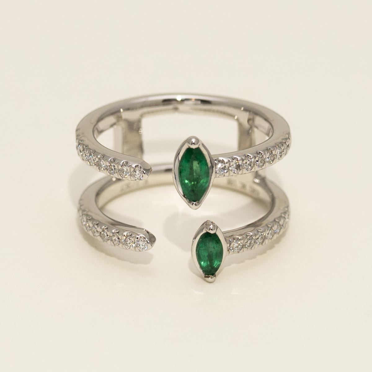 Oval Emerald Open Ring in 18kt White Gold with Diamonds (1/3ct tw)