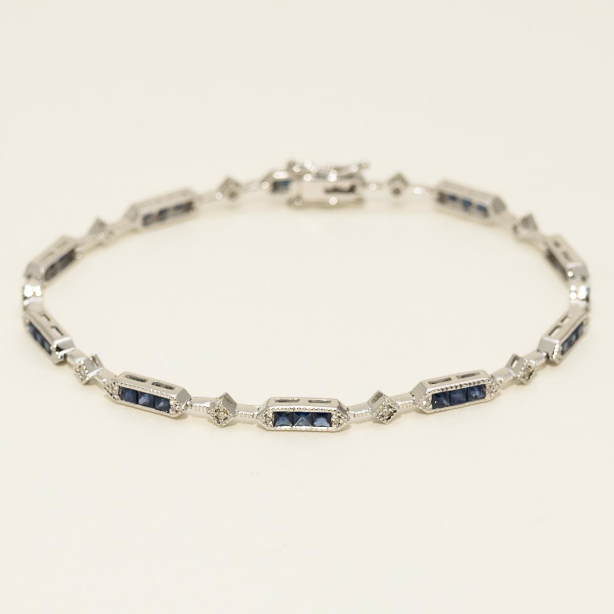 Sapphire Bracelet in 18kt White Gold with Diamonds (1/7ct tw)