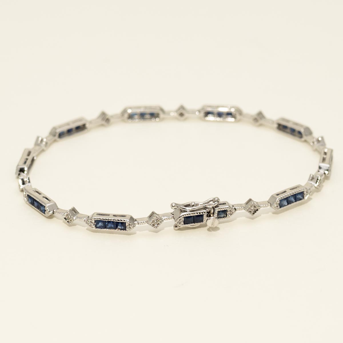 Sapphire Bracelet in 18kt White Gold with Diamonds (1/7ct tw)