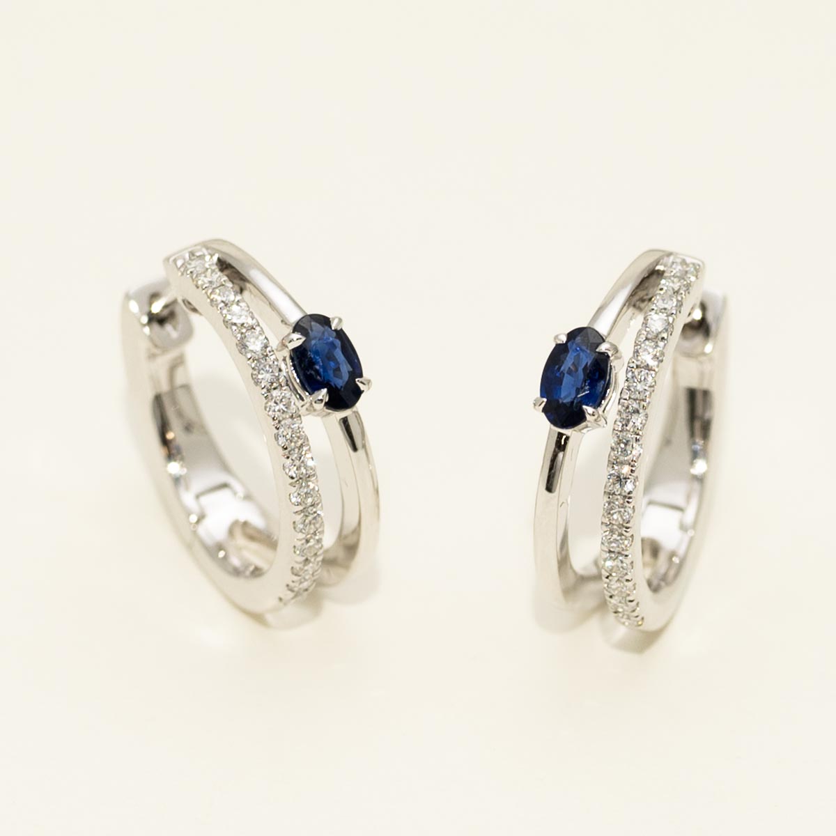 Sapphire Hoop Earrings in 18kt White Gold with Diamonds (3/8ct tw)