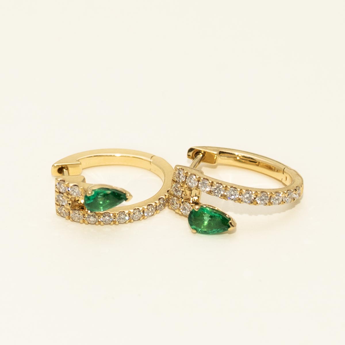Pear Shaped Emerald Hoop Earrings in 18kt Yellow Gold with Diamonds (3/8ct tw)