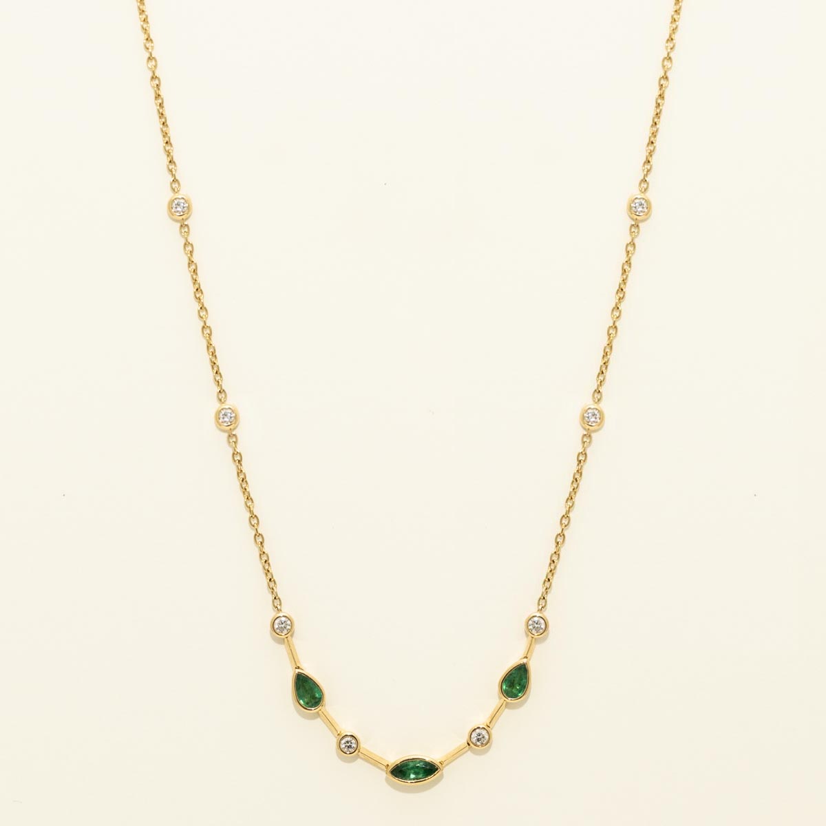 Marquise and Pear Shaped Emerald Necklace in 18kt Yellow Gold with Diamonds (1/3ct tw)
